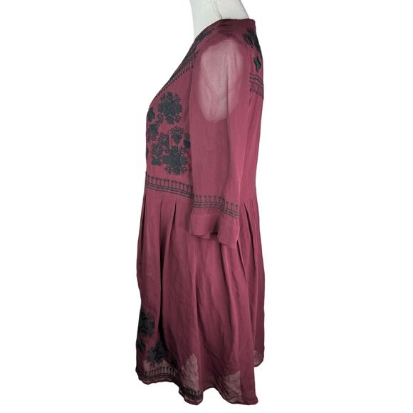 French Connection Vintage Embroidered Dress Burgundy Black Fit and Flare 6 - Picture 3 of 8